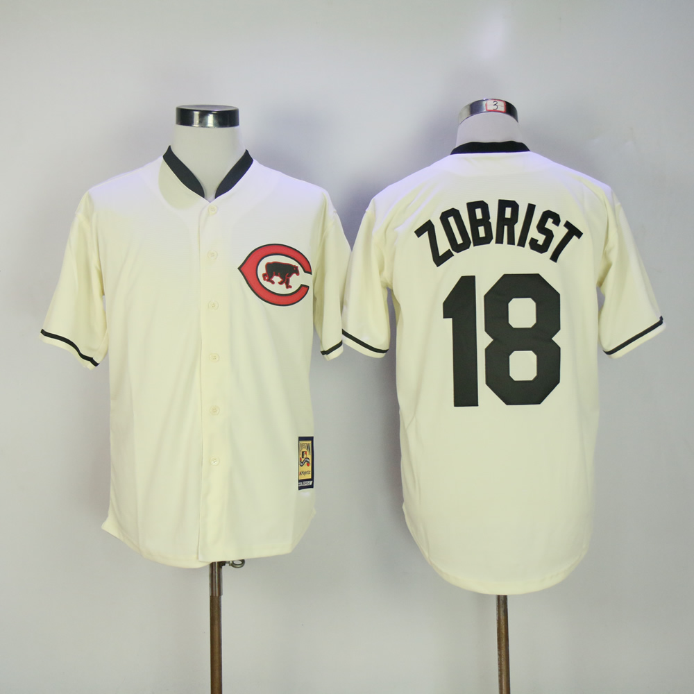 Men Chicago Cubs 18 Zobrist Cream Throwback MLB Jerseys